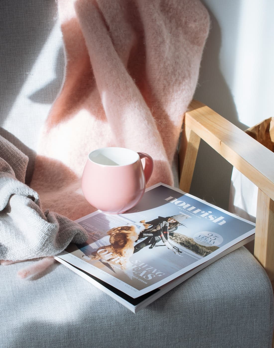 A buyer's reading — magazine and morning tea