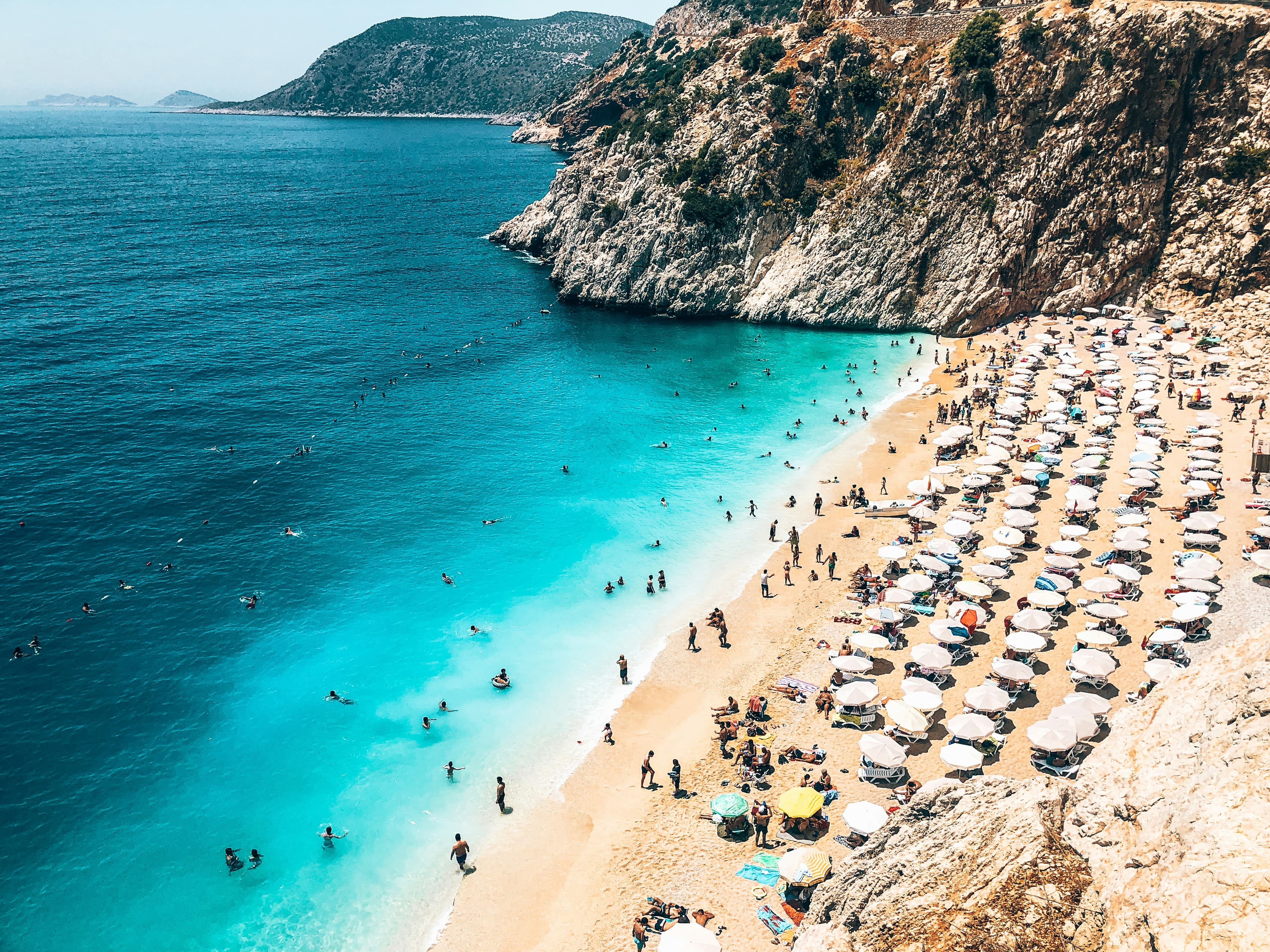 Aerial view of a beach on the Turkish Riviera